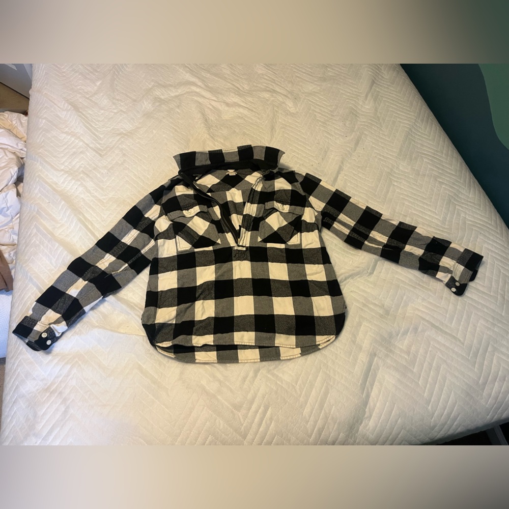 J. Crew Black and White Buffalo check quarter zip Shirt